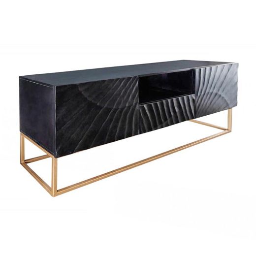 TV-Lowboard  Cairo Schwarz-Mango Schwarz-160x65x40 cm (LxHxT)-Massivholz Mango